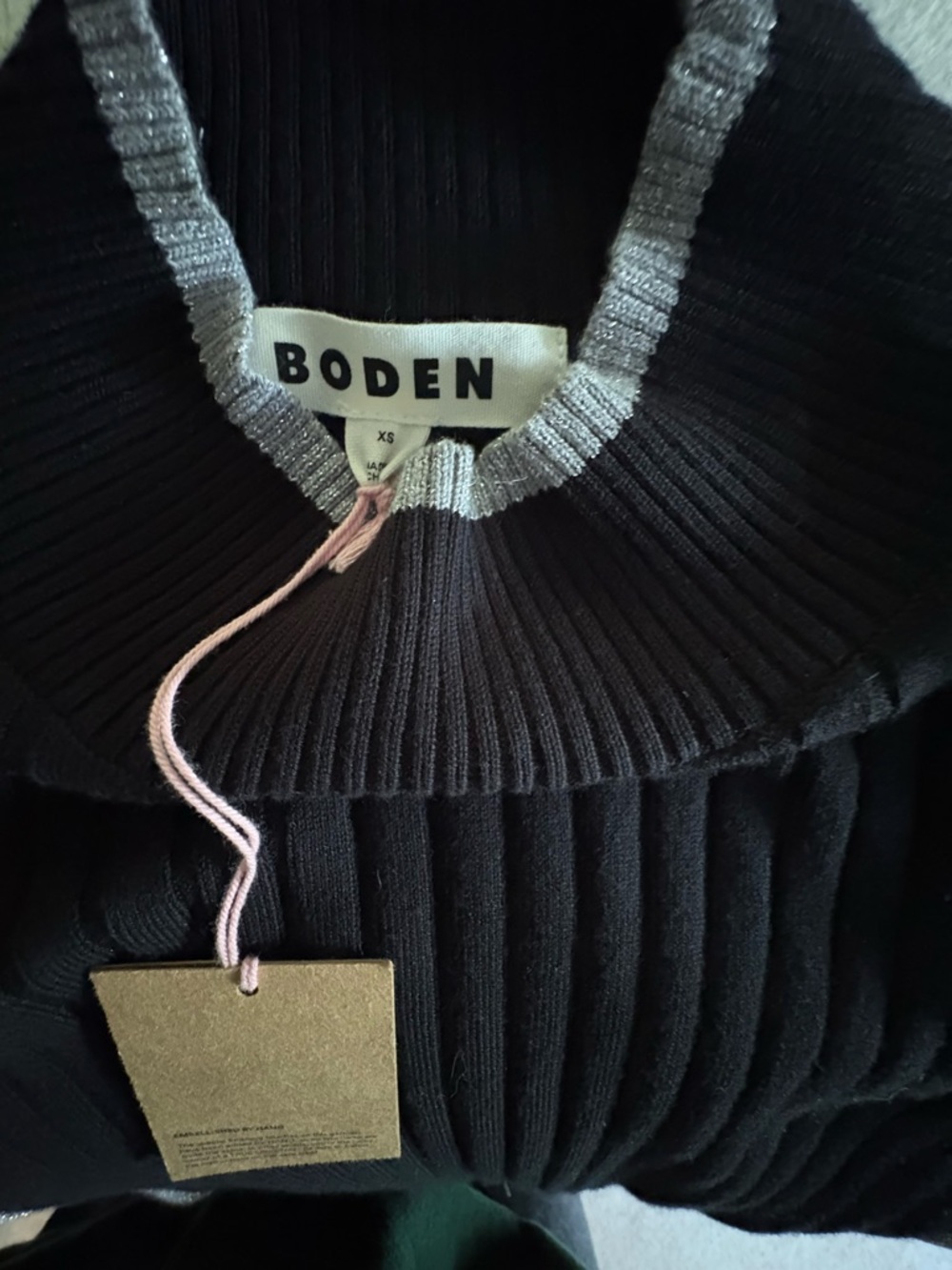 Boden Black Ribbed Turtleneck Sweater with Silver Trim - Picture 5 of 7